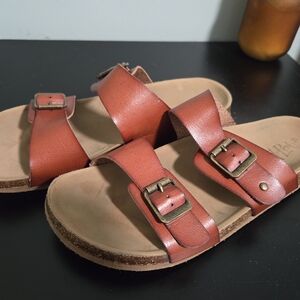 Cognac Sandals With Brass Colored Buckles